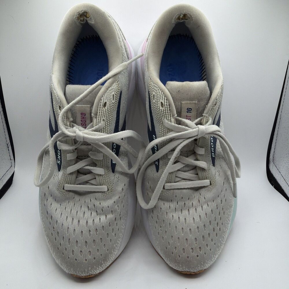 Brooks Ghost 16 Womens 8.5B White Grey Estate Blue As Is No insoles Worn Soles